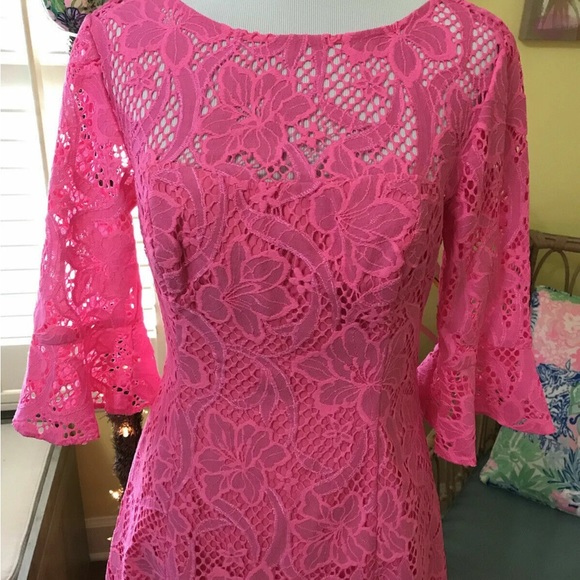 Lilly Pulitzer NWT Allyson Dress Pink Tropics Floral Lace $278 Size 0,2 - Picture 8 of 13